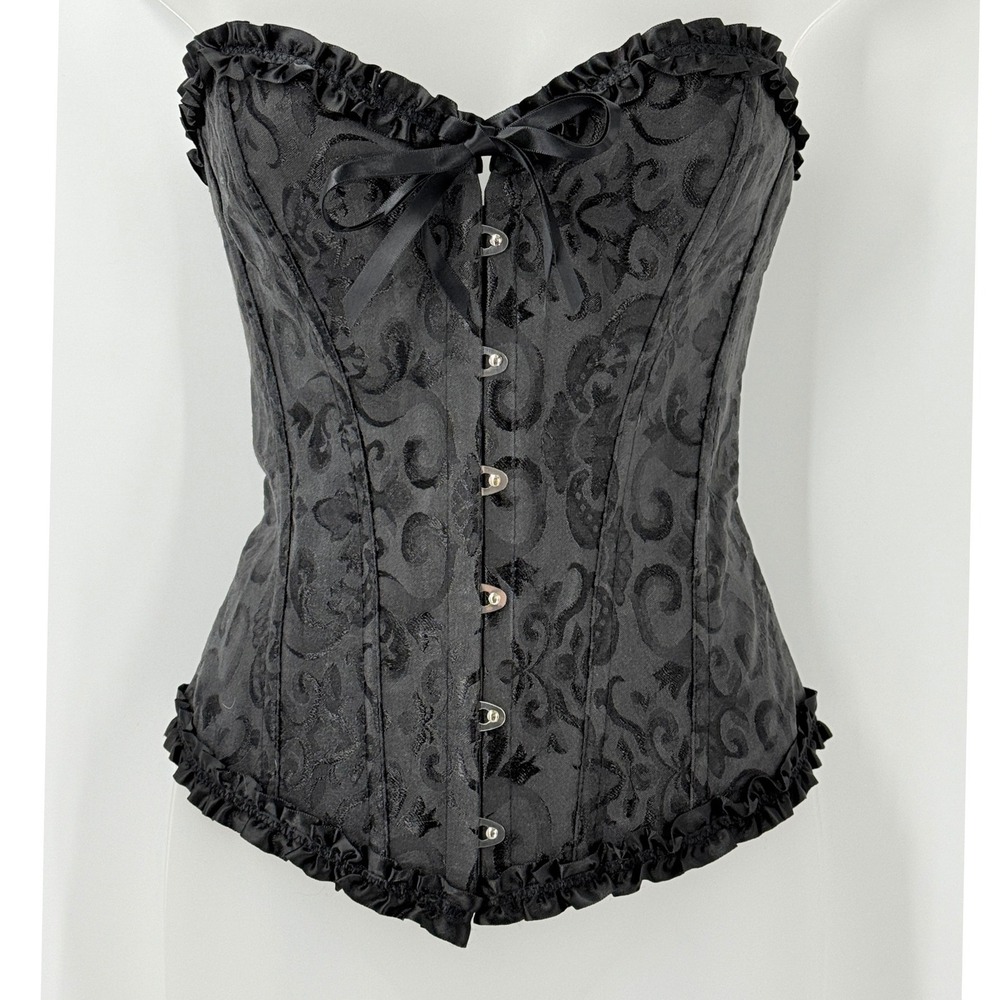 Whimsigoth Goth Witchy Corset Top Womens L Vampy Brocade Jacquard dark coquette